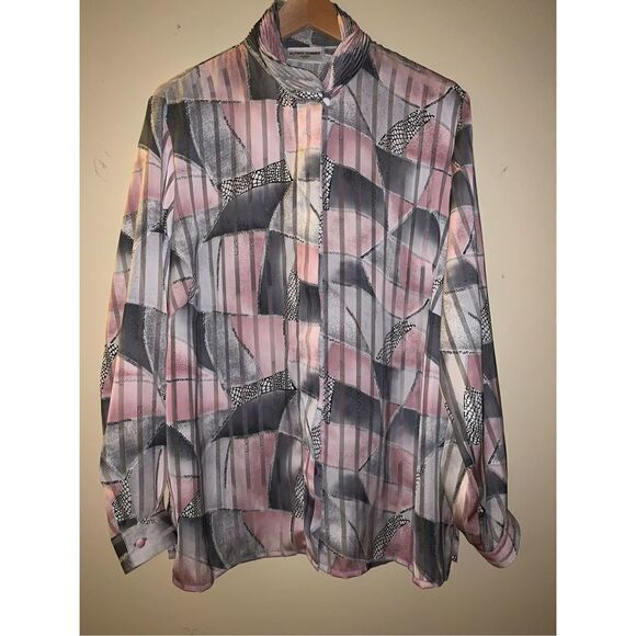 Vintage 90s abstract semi sheer oversized button-down top 18W￼ - Picture 1 of 12